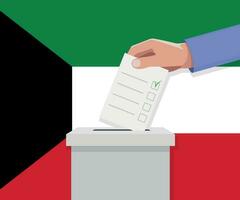 Kuwait election concept. Hand puts vote bulletin vector