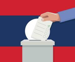 Laos election concept. Hand puts vote bulletin vector