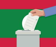 Maldives election concept. Hand puts vote bulletin vector