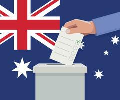 Australia election concept. Hand puts vote bulletin vector