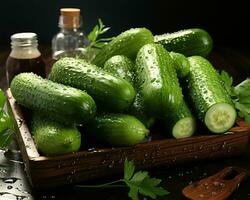 AI generated Fresh Cucumber with Water Droplets. Generative AI photo