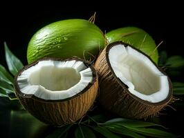 AI generated Fresh Green Coconut. Young Coconut Pieces. Generative AI photo