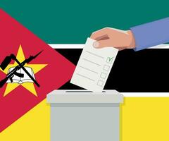 Mozambique election concept. Hand puts vote bulletin vector