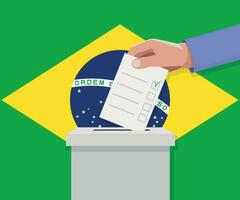 Brazil election concept. Hand puts vote bulletin vector