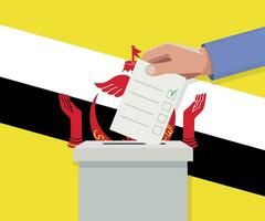 Brunei election concept. Hand puts vote bulletin vector