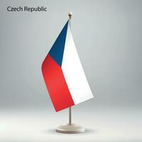 Flag of Czech Republic hanging on a flag stand. vector