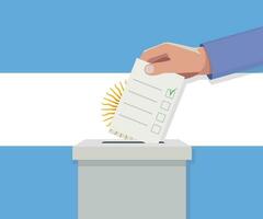 Argentina election concept. Hand puts vote bulletin vector