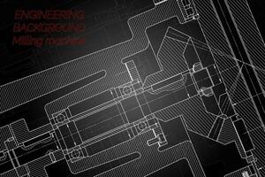 mecánico Ingenieria dibujos en negro antecedentes. molienda máquina huso. técnico diseño. cubrir vector