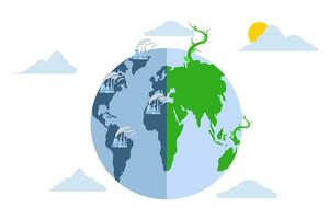 concepto de verde energía y aire contaminación. de carbón poder plantas Produce contaminador co2 emisiones y son limpiar y sostenible poder plantas con renovable energía. clima cambio concepto. plano vector