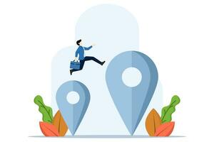 concept of moving office to a new address or moving to a new location. businessman switches from map navigation pins to new relocation metaphor. Business relocation. flat vector illustration.