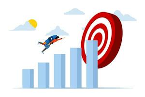 progress or development concept, businessman flying with rocket on bar graph of growth or increase in income graph. business growth, increased investment profits, increased sales and income. vector