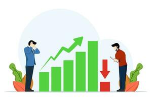 stressed investor businessman looking at falling graph. Forecast or predict the next economic recession, underperformance or decline in GDP, stock market decline, or decline in income concept. vector