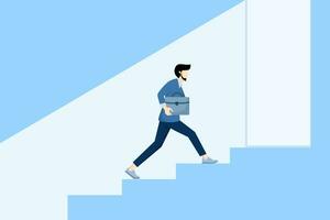 ladder of success concept, businessman walking up the stairs towards the glowing door. easy to guide career success, career opportunities or growth, recruitment or candidate search or HR talent. vector