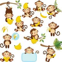 Set of digital elements with funny monkey vector