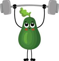 Funny avocado mascot making gym vector