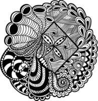 redondo negro y blanco mano dibujado zentangle garabatear Arte vector