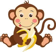 Cute happy monkey eating a banana vector