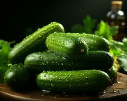 AI generated Fresh Cucumber with Water Droplets. Generative AI photo