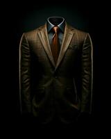 AI generated Elegant Brown Men's Suit Isolated on Black Background. Generative AI photo