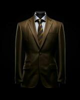 AI generated Elegant Brown Men's Suit Isolated on Black Background. Generative AI photo