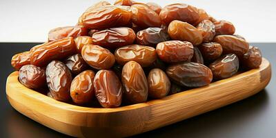 AI generated Dried Dates in a Wooden Basket. Close-up of Date Fruit. Generative AI photo