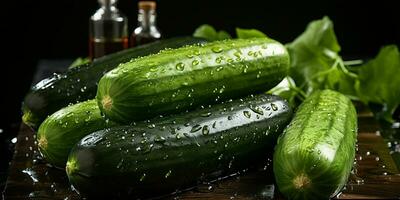 AI generated Fresh Cucumber with Water Droplets. Generative AI photo