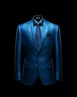 AI generated Elegant Blue Men's Suit Isolated on Black Background. Generative AI photo