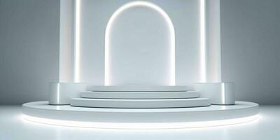 AI generated White 3D Room with Podium or Stand for Product Display. Futuristic Podium Scene. Generative AI photo