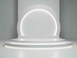 AI generated White 3D Room with Podium or Stand for Product Display. Futuristic Podium Scene. Generative AI photo