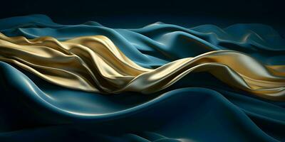 AI generated Luxurious Blue and Gold Silk Fabric Background. Generative AI photo