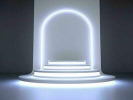 AI generated White 3D Room with Podium or Stand for Product Display. Futuristic Podium Scene. Generative AI photo