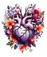 AI generated graphics of a human heart in colorful flowers png