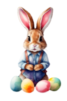 AI generated rabbit with easter eggs watercolor graphics for easter png