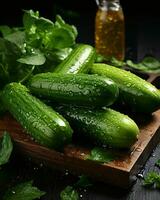 AI generated Fresh Cucumber with Water Droplets. Generative AI photo