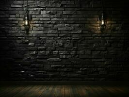 AI generated Black Brick Wall Texture Background. Room with Dark Brick Wall. Generative AI photo