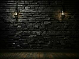 AI generated Black Brick Wall Texture Background. Room with Dark Brick Wall. Generative AI photo