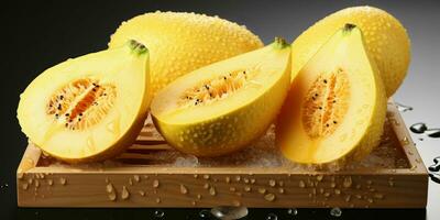 AI generated Fresh Canary Melon with Water Drops. Generative AI photo