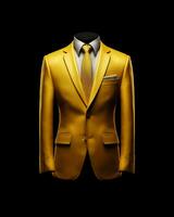 AI generated Elegant Yellow Men's Suit Isolated on Black Background. Generative AI photo