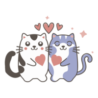 AI generated graphics of two  cats in love hugging each other and red hearts png