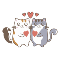 AI generated graphics of two  cats in love hugging each other and red hearts png