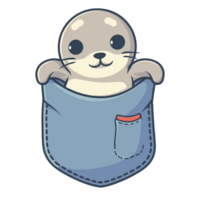 AI generated cute  kawaii seal in a blue pocket png