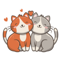 ai generado gráficos de dos gatos en amor abrazando cada otro y rojo corazones png