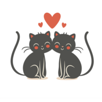 AI generated graphics of two  cats in love hugging each other and red hearts png