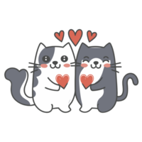 AI generated graphics of two  cats in love hugging each other and red hearts png