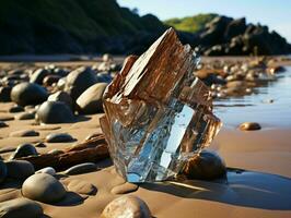 AI generated Shiny Sea Glass on The Beach. Gemstone. Generative AI photo