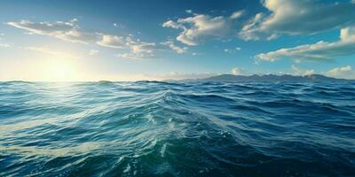 AI generated Beautiful Ocean Waves View with Blue Sky. Generative AI photo