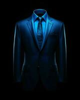 AI generated Elegant Blue Men's Suit Isolated on Black Background. Generative AI photo