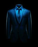 AI generated Elegant Blue Men's Suit Isolated on Black Background. Generative AI photo