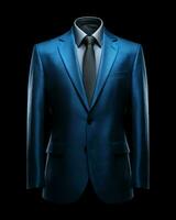 AI generated Elegant Blue Men's Suit Isolated on Black Background. Generative AI photo