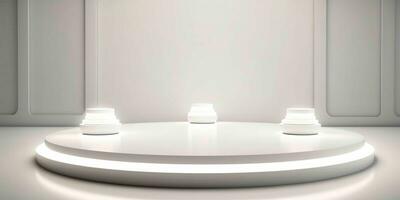 AI generated White 3D Room with Podium or Stand for Product Display. Futuristic Podium Scene. Generative AI photo